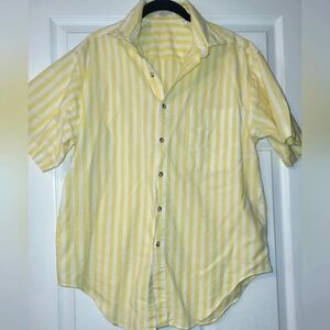 Women's Shirt Size Large Yellow White Stripe Made In USA 100% Cotton
